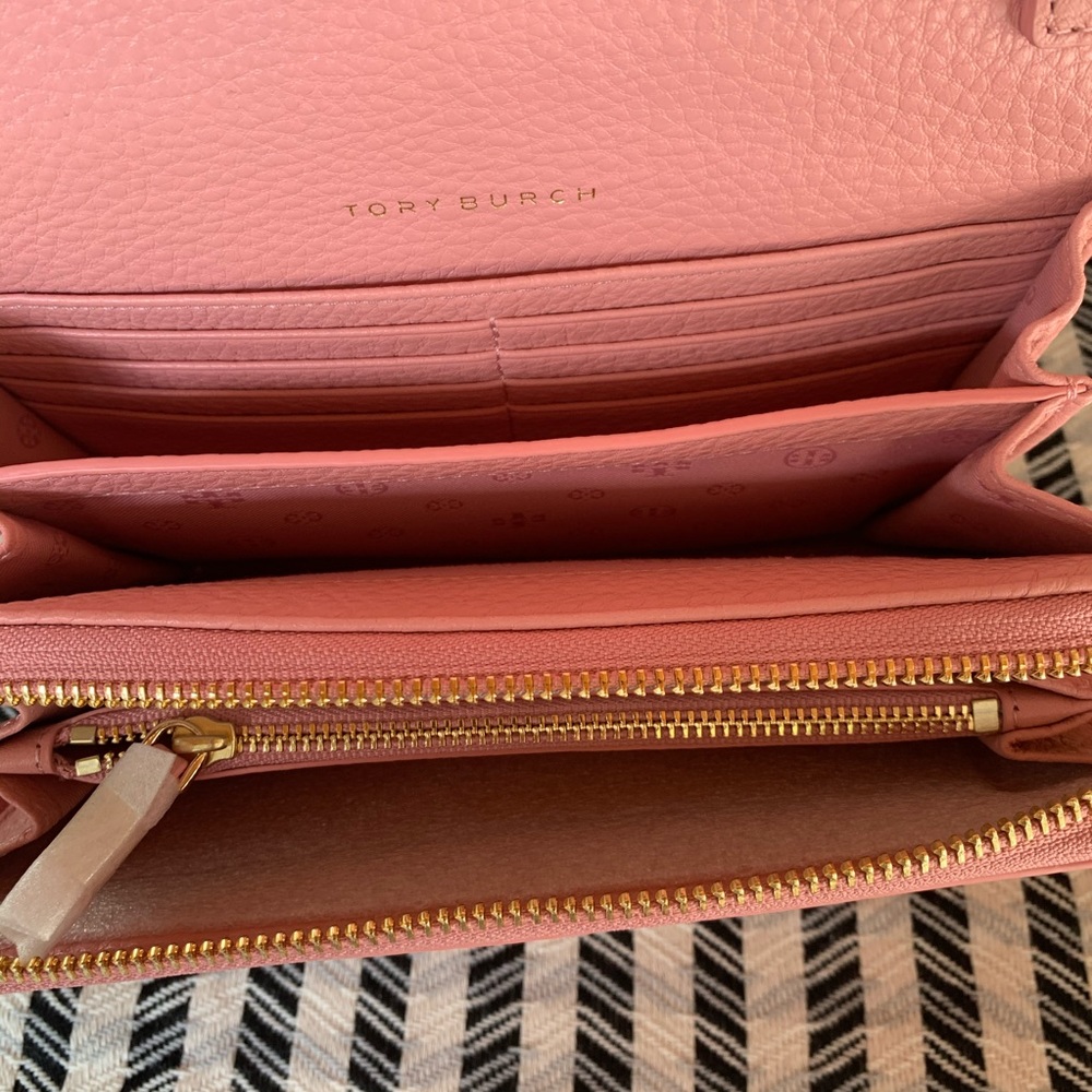 Tory Burch bombe flat wallet crossbody cameo pink - Picture 6 of 8